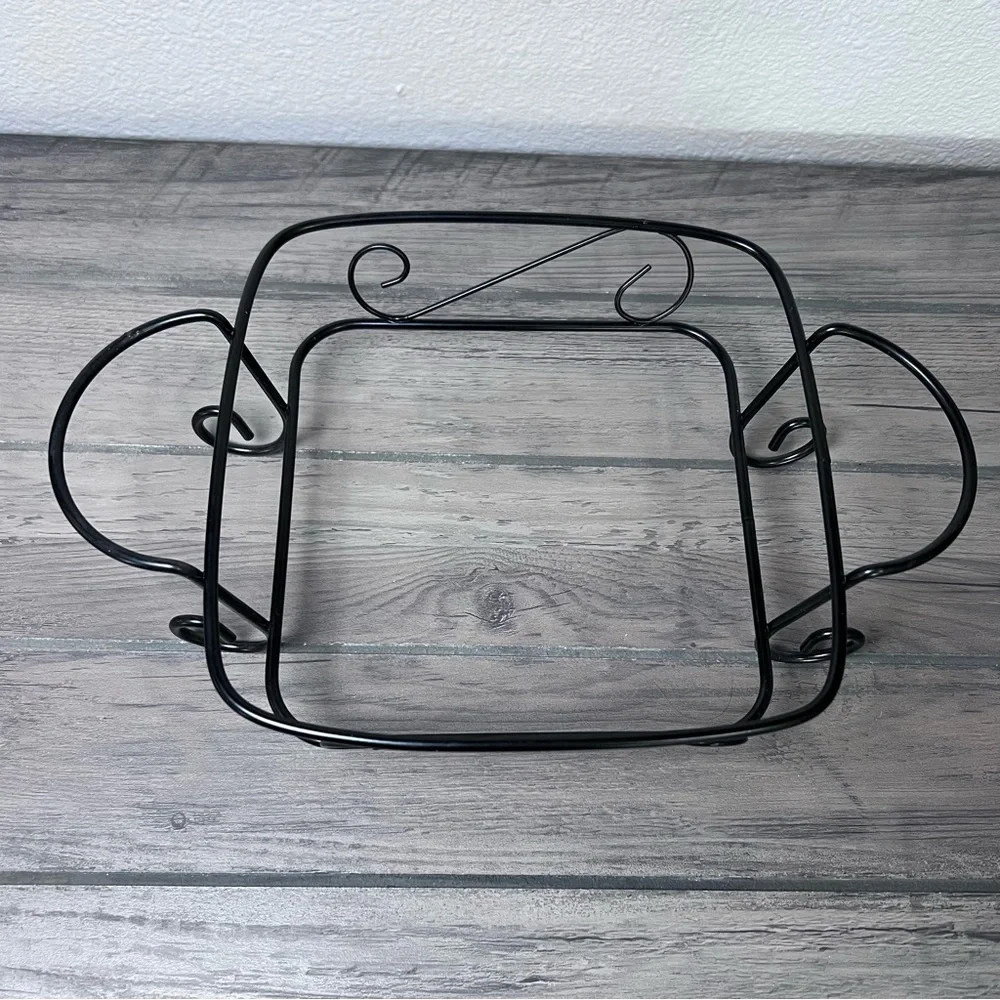 Banquet White Ceramic Casserole Baking Dish with Lid & Scrollwork Metal Stand